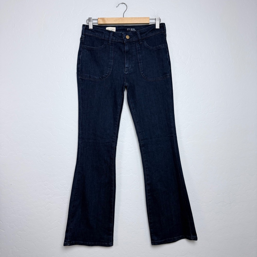 NEW Pilcro Anthropologie Women Dark Wash Flare Patch Pocket Jeans Size 27